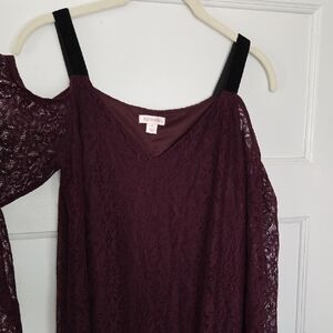 Burgundy Lace Cold Shoulder Dress